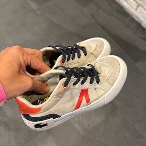 Lacoste Stylish Beige Sneakers with Red Accents